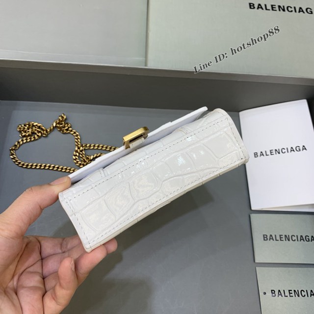 Balenciaga專櫃爆款mini Hourglass沙漏包 巴黎世家鱷魚紋白色金扣超迷你號手提肩背女包 fyj1548